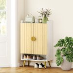 Entryway Shoe Storage Cabinet, Narrow Shoe Cabinet with Adjustable Shelves and Open Shelf for 15 Pairs of Shoes, Natural