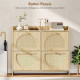 4 Flip-Drawer Shoe Cabinet, Shoe Storage Cabinet with Rattan Doors and Adjustable Shelves, Holds 16 Pairs, Natural