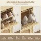4 Flip-Drawer Shoe Cabinet, Shoe Storage Cabinet with Rattan Doors and Adjustable Shelves, Holds 16 Pairs, Natural