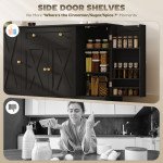 Sideboard Buffet Cabinet, Farmhouse Coffee Bar Cabinet with Door Shelves, Adjustable Shelves, Drawer, Barn Doors, Black