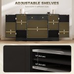 Sideboard Buffet Cabinet, Farmhouse Coffee Bar Cabinet with Door Shelves, Adjustable Shelves, Drawer, Barn Doors, Black