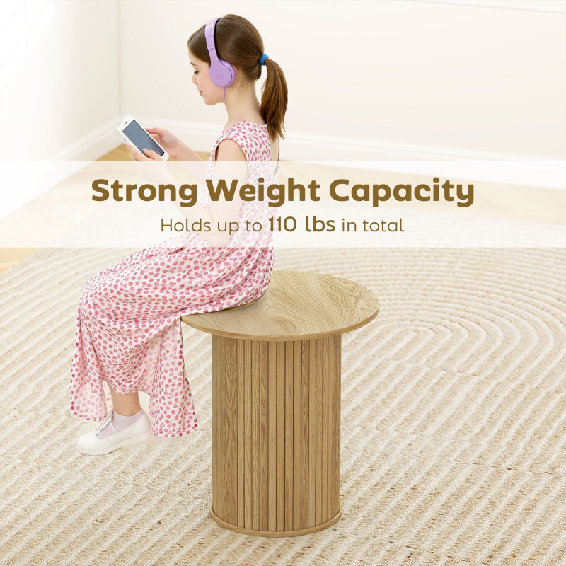 Round Side Table, Fluted Accent End Table, Narrow Nightstand for Small Spaces, Living Room, Oak