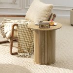 Round Side Table, Fluted Accent End Table, Narrow Nightstand for Small Spaces, Living Room, Oak