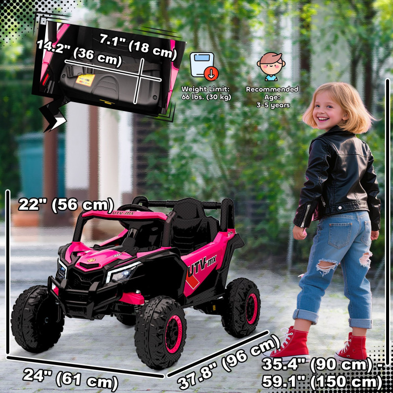 Qaba 12V Kids Ride On Car with Remote Control, Battery Powered Electric UTV with Spring Suspension for Aged 3-5 Years, Pink