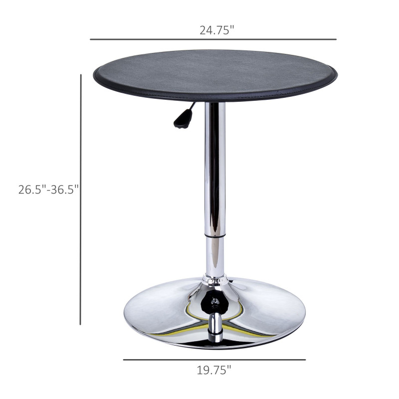 Modern Round Bar Table Adjustment Height Home Pub Bistro Desk Faux Leather Covered Wooden Top Chrome Base Black