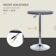 Modern Round Bar Table Adjustment Height Home Pub Bistro Desk Faux Leather Covered Wooden Top Chrome Base Black