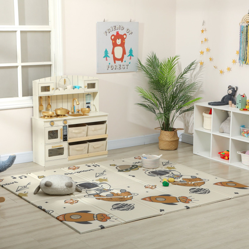 Qaba Double Sided Baby Play Mat, Reversible & Waterproof Foldable Crawling Mat, Astronaut & Planet Theme