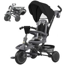 Qaba 6 in 1 Toddler Tricycle for 1-5 Years Old with Push Handle, Removable Canopy, Rotatable Seat, Black