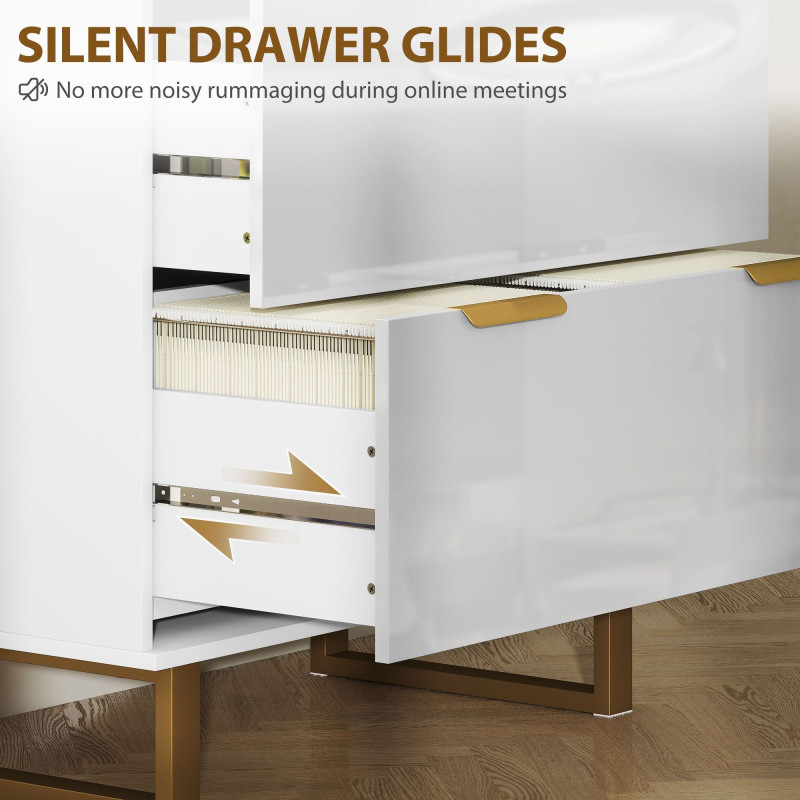 Lateral File Cabinet with 2 Drawers, Modern Filing Cabinet for Letter/A4/Legal Size Files, High Gloss White