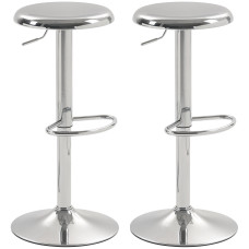 Steel Bar Stools Set of 2, Adjustable Counter Height Round Breakfast Barstools, Industrial Swivel Bar Chairs, Silver