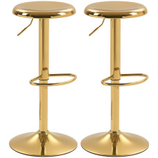Steel Bar Stools Set of 2, Adjustable Counter Height Round Breakfast Barstools, Industrial Swivel Bar Chairs, Gold