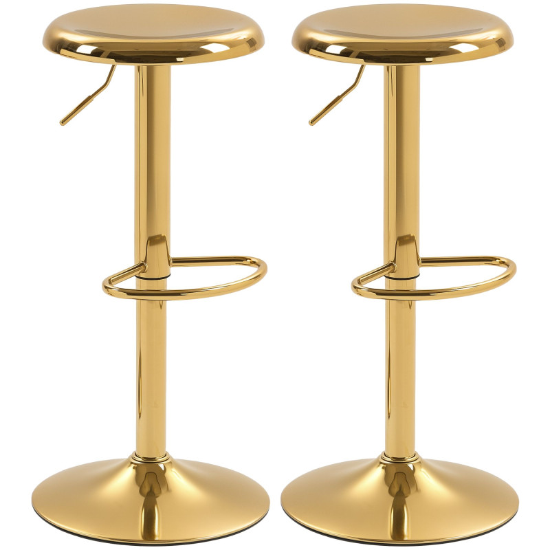 Steel Bar Stools Set of 2, Adjustable Counter Height Round Breakfast Barstools, Industrial Swivel Bar Chairs, Gold