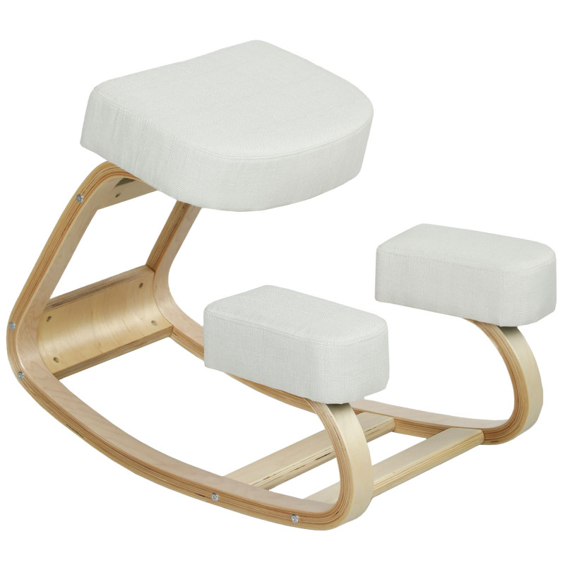 Ergonomic Kneeling Chair, Wood Kneel Stool with Thick Pads, Desk Knee Chair, Improve Posture, Cream White