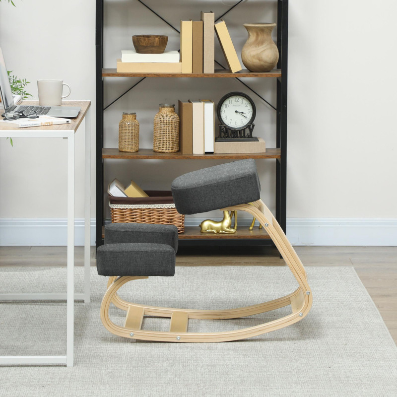 Ergonomic Kneeling Chair, Wood Kneel Stool with Thick Pads, Desk Knee Chair, Improve Posture, Dark Grey