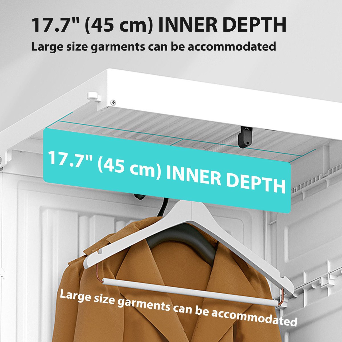 Portable Wardrobe, Foldable Plastic Closet with 6 Compartments, Hanging Rod and Magnetic Doors, White