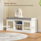Shoe Bench with Padded Cushion, Boho Entryway Bench with Rattan Doors and Adjustable Shelves, Holds 9 Pairs, White