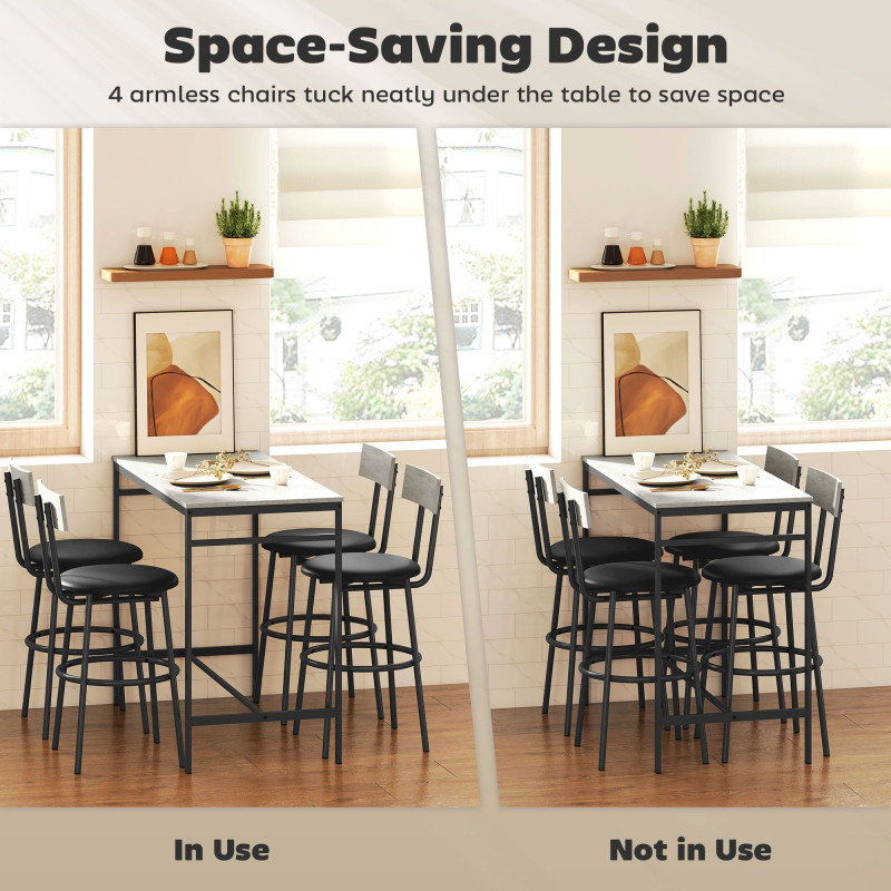 5-Piece Bar Table Set, Industrial Bar Table and Stools for 4 with Footrest and Steel Frame for Kitchen, Cement Grey