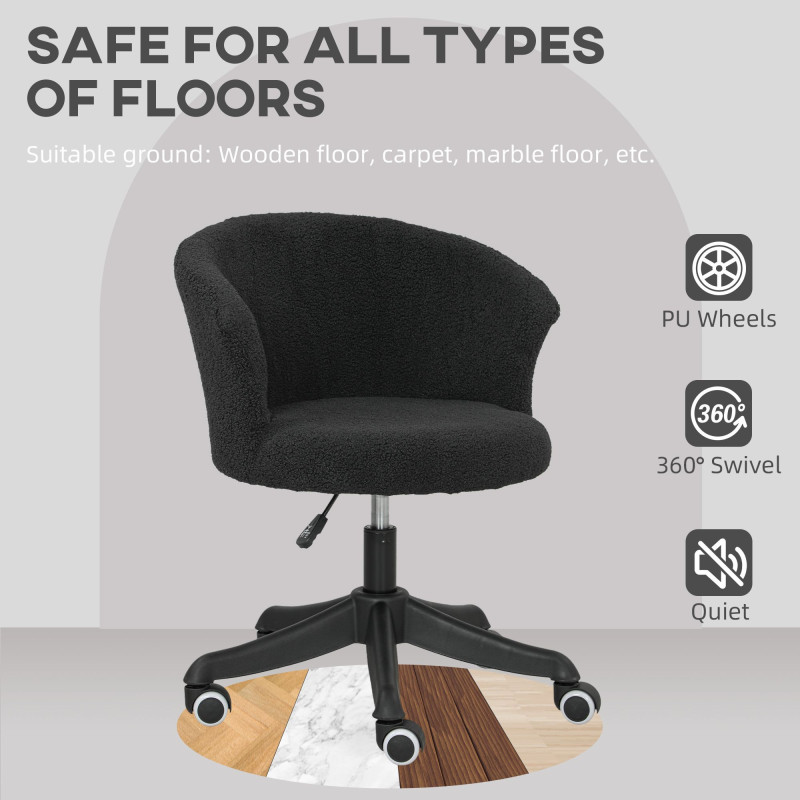 Armless Office Chair, Fluffy Computer Desk Chair with Adjustable Height, Swivel Wheels, Mid Back, Black