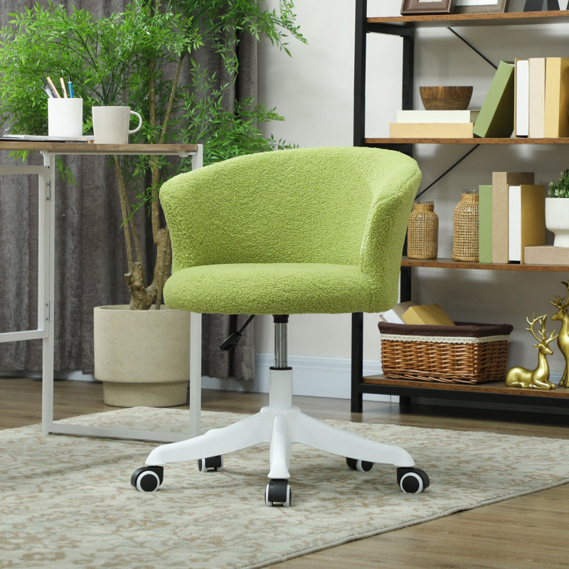 Armless Office Chair, Fluffy Computer Desk Chair with Adjustable Height, Swivel Wheels, Mid Back, Light Green