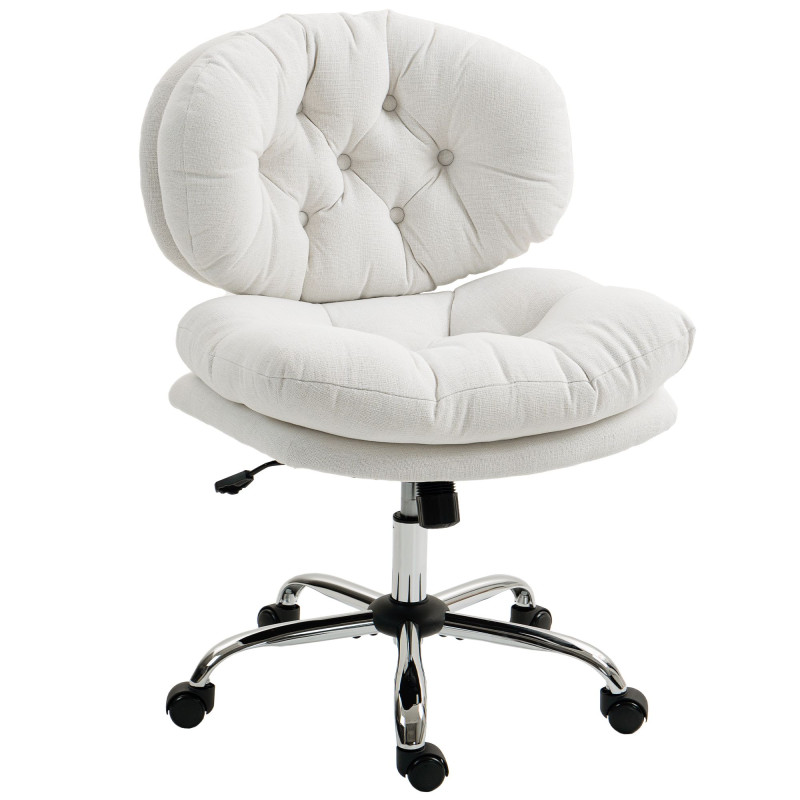 Computer Desk Chair, Armless Office Chair with Wide Padded Seat and Adjustable Height, Cream White