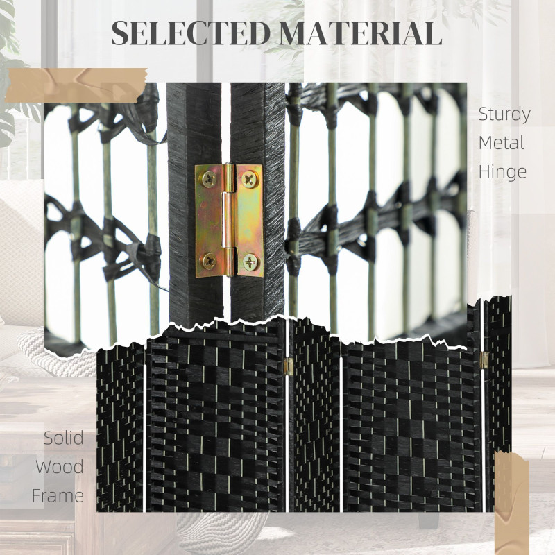 8 Panel Folding Room Divider, Portable Privacy Screen, Wave Fiber Room Partition for Home Office, Black