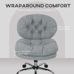 Computer Desk Chair, Armless Office Chair with Wide Padded Seat and Adjustable Height, Tilt Function, Grey