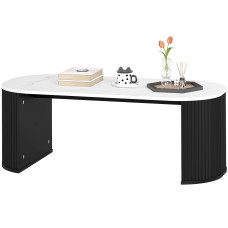 Coffee Table, Modern Marble-Effect Living Room Table with Round Corners and Thicken Legs, Black