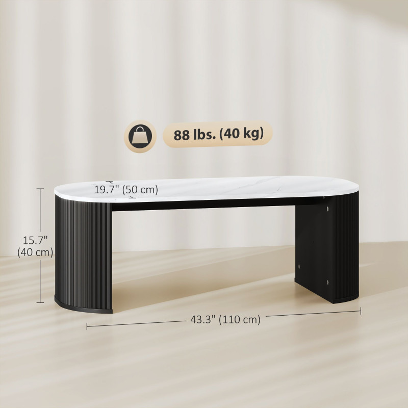 Coffee Table, Modern Marble-Effect Living Room Table with Round Corners and Thicken Legs, Black