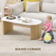 Coffee Table, Modern Marble-Effect Living Room Table with Round Corners and Thicken Legs, Natural Wood