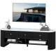 TV Stand, Modern TV Table with Marble-Effect Top, 3 Drawers and 2 Open Shelves for 32-65 Inch Television, Black