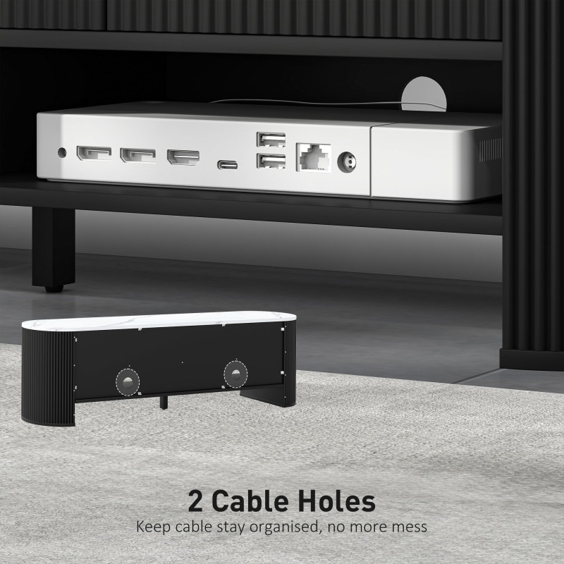 TV Stand, Modern TV Table with Marble-Effect Top, 3 Drawers and 2 Open Shelves for 32-65 Inch Television, Black