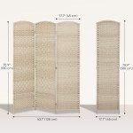 6 Ft Tall Folding Room Divider, 3 Panel Portable Privacy Screen, Hand-Woven Partition Wall Divider, Light Oak