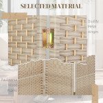 6 Ft Tall Folding Room Divider, 3 Panel Portable Privacy Screen, Hand-Woven Partition Wall Divider, Light Oak