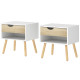 Set of 2 Bedside Table with Drawer and Shelf, Modern Nightstand with Wooden Legs, End Table for Bedroom, White