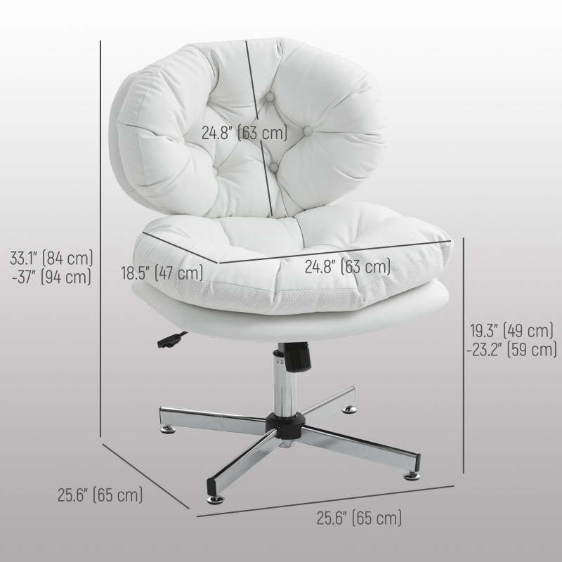 Computer Desk Chair, Armless Office Chair with Wide Padded Seat and Adjustable Height, White
