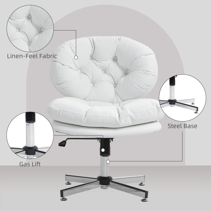 Computer Desk Chair, Armless Office Chair with Wide Padded Seat and Adjustable Height, White