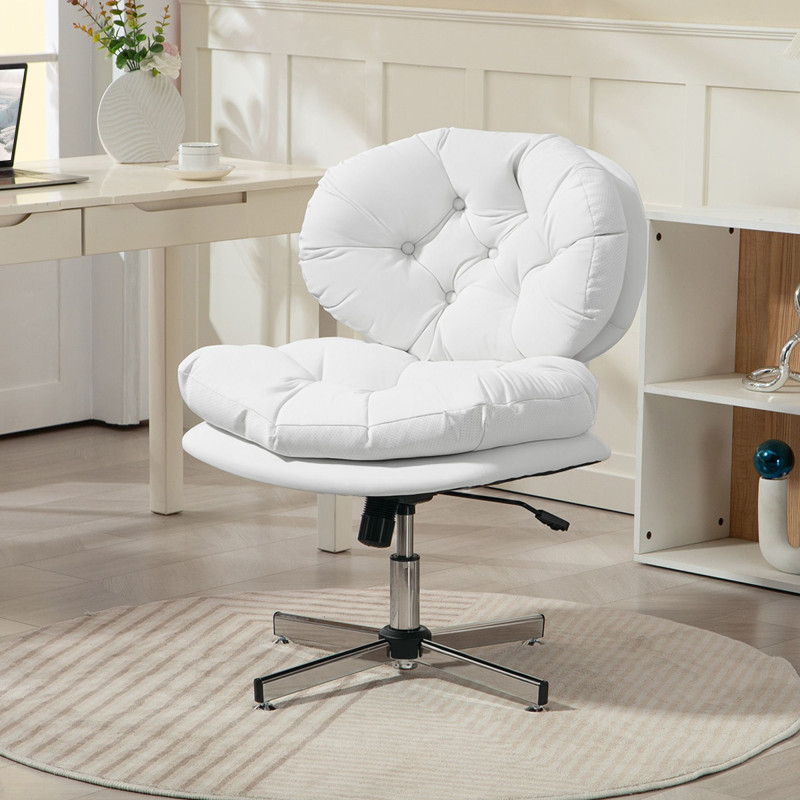 Computer Desk Chair, Armless Office Chair with Wide Padded Seat and Adjustable Height, White