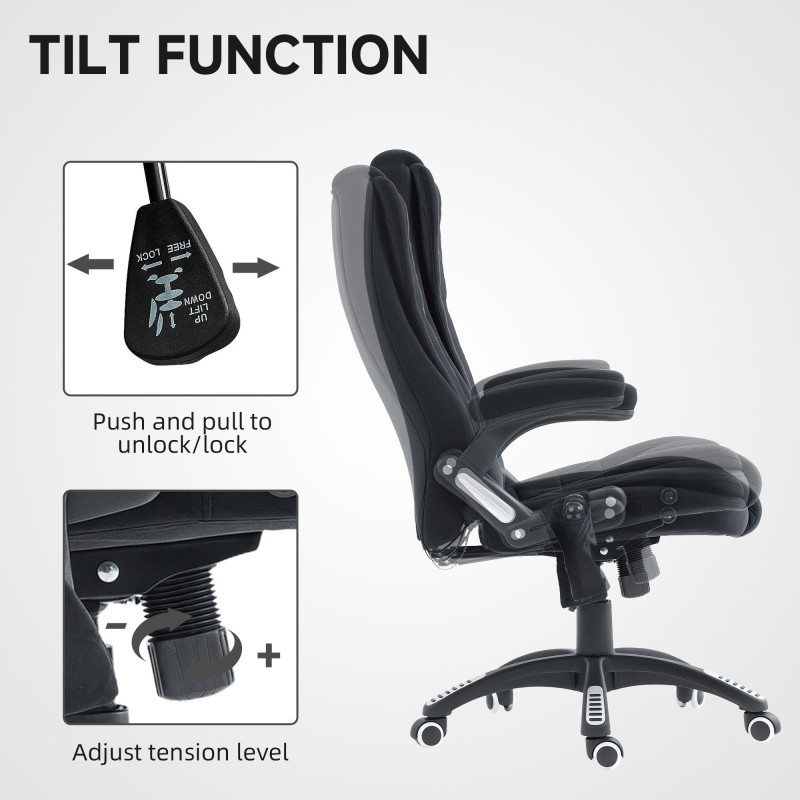 6 Point Vibrating Massage Office Chair, High Back Executive Chair with Reclining Back, Swivel Wheels, Black