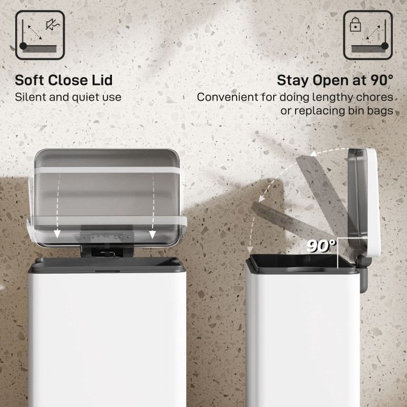 5.3 Gallon/20 L Garbage Bin with Soft Close Lid, Trash Can with Removable Inner Bucket for Kitchen, Office, Cream White