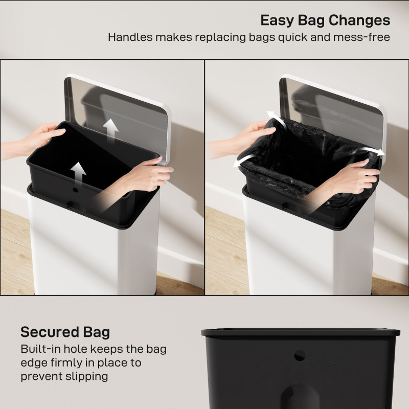 5.3 Gallon/20 L Garbage Bin with Soft Close Lid, Trash Can with Removable Inner Bucket for Kitchen, Office, Cream White