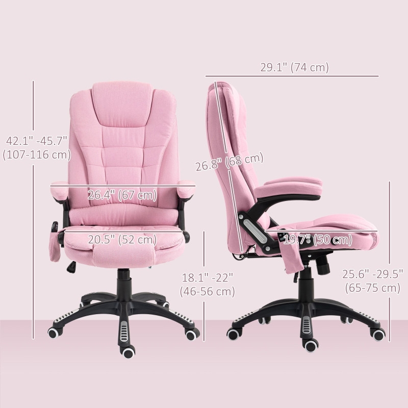 6 Point Vibrating Massage Home Office Chair High Back Executive Chair with Reclining Back, Swivel Wheels, Pink