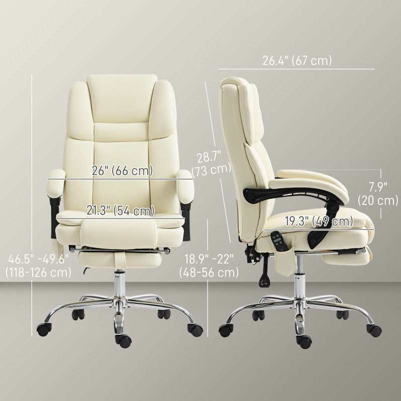 Massage Office Chair, Reclining Executive Office Chair with 6-Point Vibration, Footrest and High Back, White