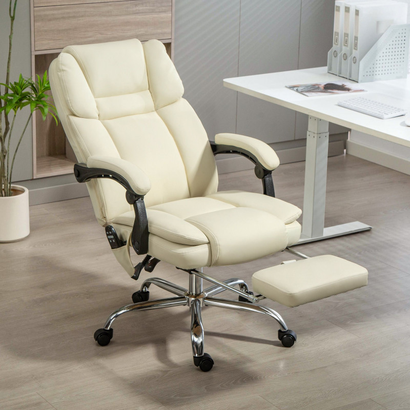 Massage Office Chair, Reclining Executive Office Chair with 6-Point Vibration, Footrest and High Back, White