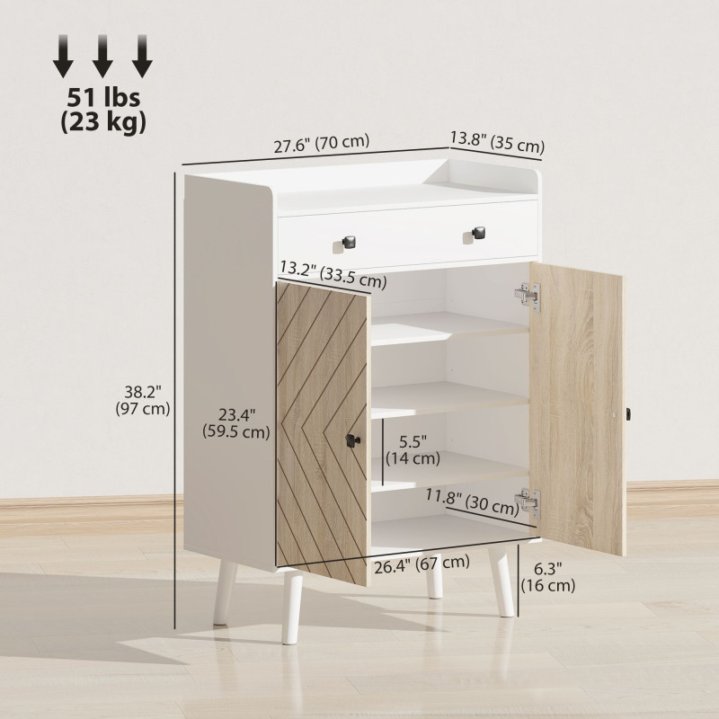 Shoe Cabinet for Entryway, Modern Shoe Storage Cabinet with Adjustable Shelves and Drawer for 12 Pairs, White