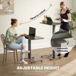 Pneumatic Standing Desk Adjustable Height, Mobile Stand Up Desk with Wheels, 43 Inch Portable Rolling Table, Black