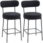 Set of 2 Barstools, Upholstered Bar Stools with Backrest, Footrest for Kitchen Island, Dining Room, Black