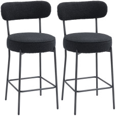 Set of 2 Barstools, Upholstered Bar Stools with Backrest, Footrest for Kitchen Island, Dining Room, Black