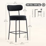 Set of 2 Barstools, Upholstered Bar Stools with Backrest, Footrest for Kitchen Island, Dining Room, Black