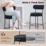 Set of 2 Barstools, Upholstered Bar Stools with Backrest, Footrest for Kitchen Island, Dining Room, Black