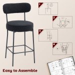 Set of 2 Barstools, Upholstered Bar Stools with Backrest, Footrest for Kitchen Island, Dining Room, Black